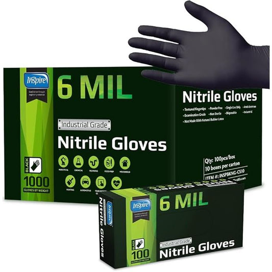 Inspire Heavy Duty Black Nitrile Gloves - Large